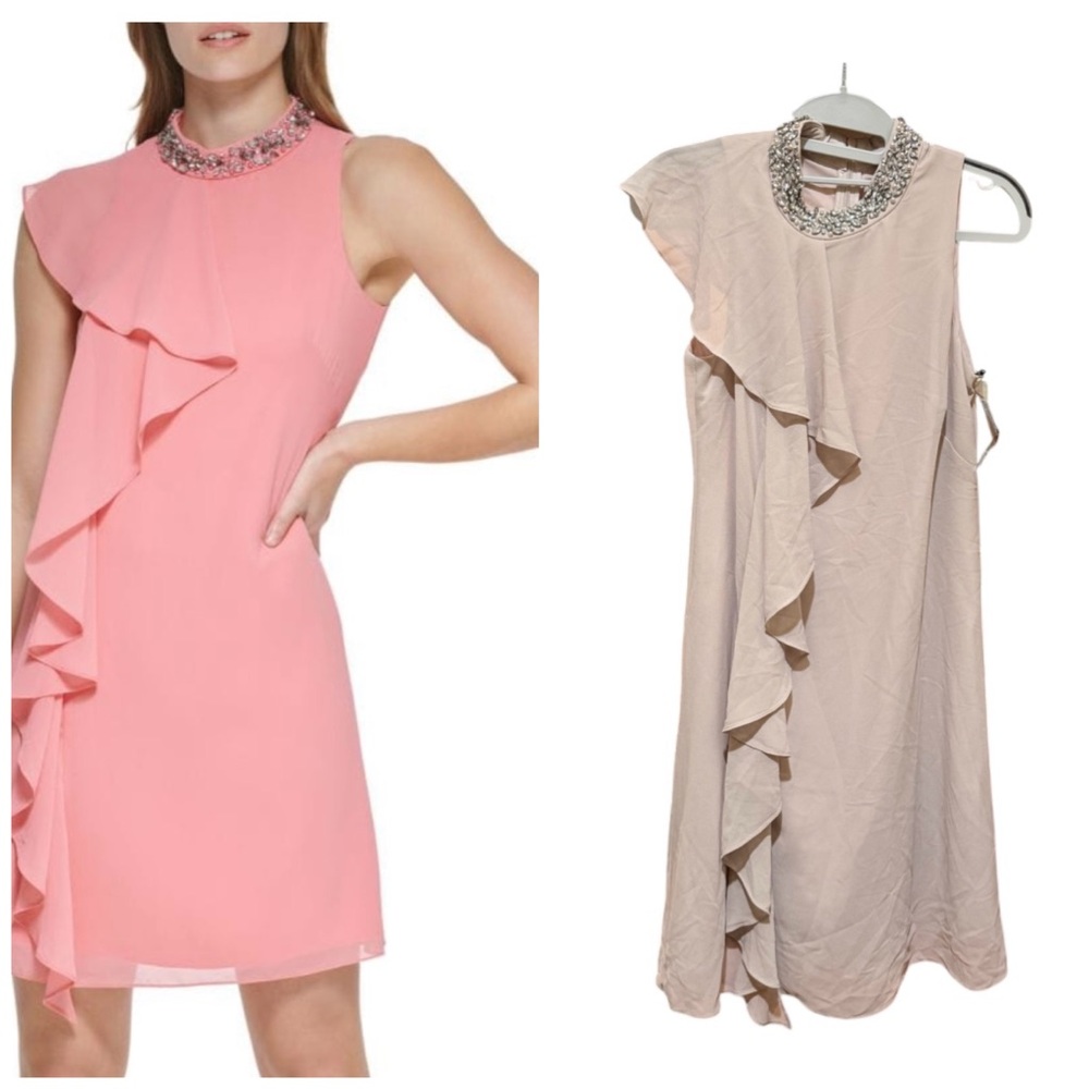 Vince Camuto Champagne Mini Dress with Embellished Collar Size 4
